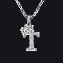 Sparkly Bling Cubic Zirconia Initial Letther Necklace for Men