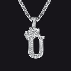 Sparkly Bling Cubic Zirconia Initial Letther Necklace for Men