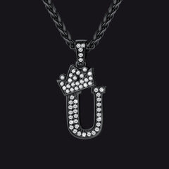 Sparkly Bling Cubic Zirconia Initial Letther Necklace for Men