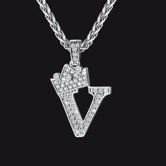 Sparkly Bling Cubic Zirconia Initial Letther Necklace for Men