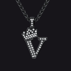 Sparkly Bling Cubic Zirconia Initial Letther Necklace for Men