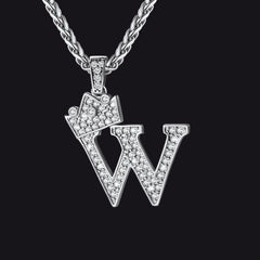 Sparkly Bling Cubic Zirconia Initial Letther Necklace for Men