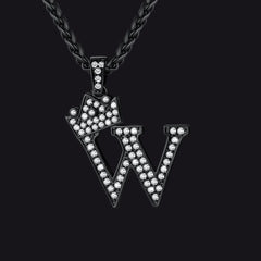 Sparkly Bling Cubic Zirconia Initial Letther Necklace for Men