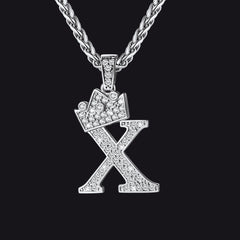 Sparkly Bling Cubic Zirconia Initial Letther Necklace for Men