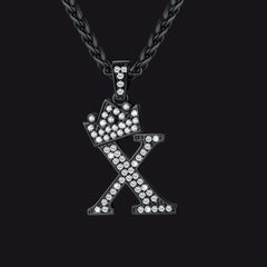 Sparkly Bling Cubic Zirconia Initial Letther Necklace for Men