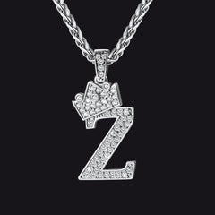 Sparkly Bling Cubic Zirconia Initial Letther Necklace for Men