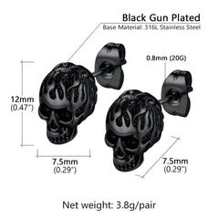 Brincos de caveira flamejante gótica para homens