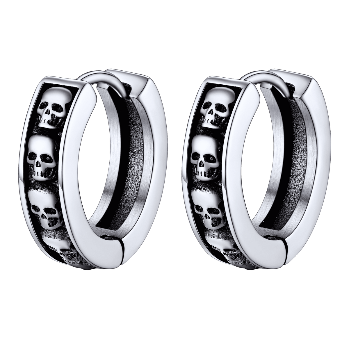 Brincos de argola Huggie com caveira gótica para homens e mulheres