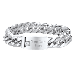 Pulseira de corrente cubana com identificação personalizada gravada em Miami