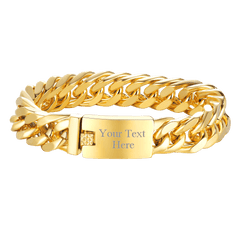 Pulseira de corrente cubana com identificação personalizada gravada em Miami