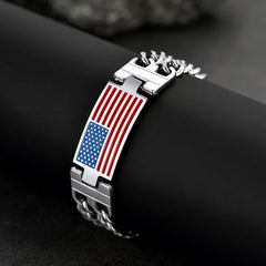 Armband mit kubanischer Gliederkette mit amerikanischer Flagge und 8 mm Breite