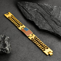 Armband mit kubanischer Gliederkette mit amerikanischer Flagge und 8 mm Breite