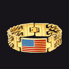 Armband mit kubanischer Gliederkette mit amerikanischer Flagge und 8 mm Breite