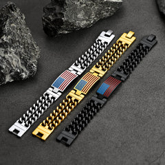 Armband mit kubanischer Gliederkette mit amerikanischer Flagge und 8 mm Breite