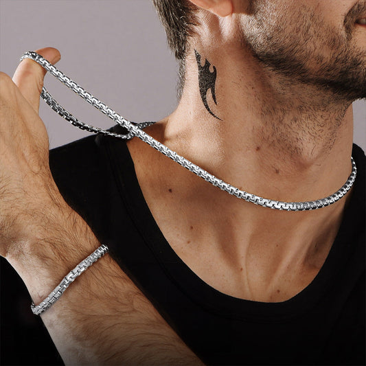 Flaches Kastengliederketten- und Armbandset für Herren