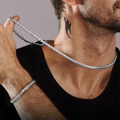 Conjunto de pulseiras de corrente de caixa plana