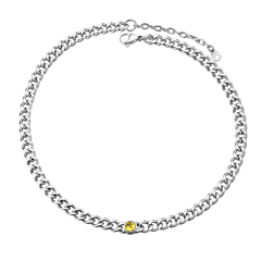 Gargantilha de aço inoxidável cubana de 8 mm com pedra de nascimento feminina
