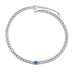 Gargantilha de aço inoxidável cubana de 8 mm com pedra de nascimento feminina