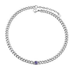 Gargantilha de aço inoxidável cubana de 8 mm com pedra de nascimento feminina