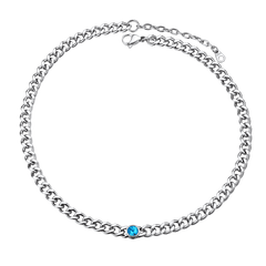 Gargantilha de aço inoxidável cubana de 8 mm com pedra de nascimento feminina