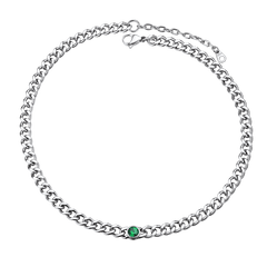 Gargantilha de aço inoxidável cubana de 8 mm com pedra de nascimento feminina