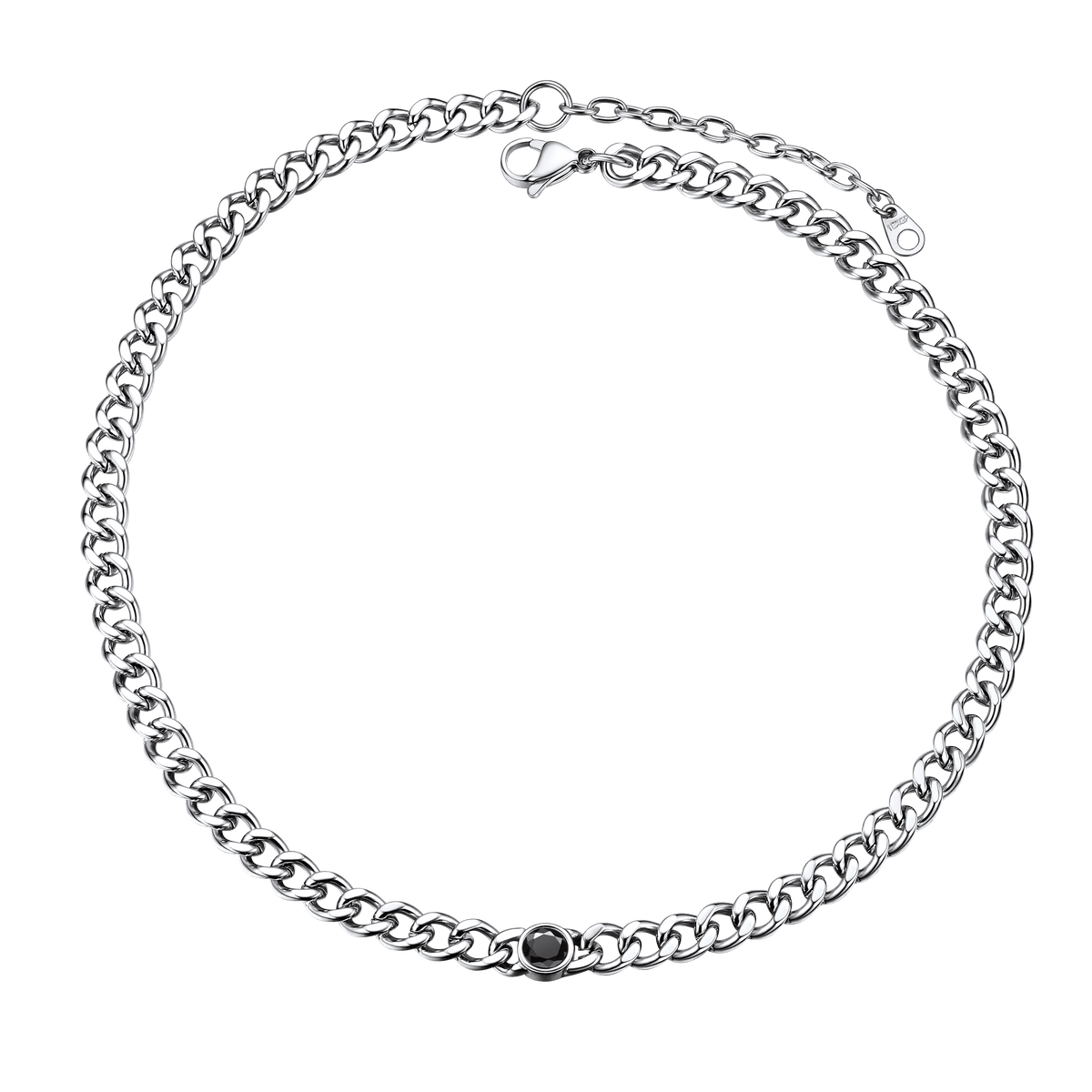 Gargantilha de aço inoxidável cubana de 8 mm com pedra de nascimento feminina