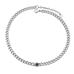 Gargantilha de aço inoxidável cubana de 8 mm com pedra de nascimento feminina