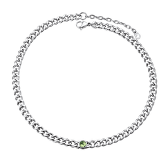 Gargantilha de aço inoxidável cubana de 8 mm com pedra de nascimento feminina