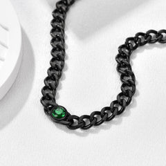 Gargantilha de aço inoxidável cubana de 8 mm com pedra de nascimento feminina