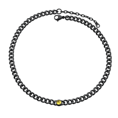 Gargantilha de aço inoxidável cubana de 8 mm com pedra de nascimento feminina