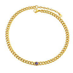 Gargantilha de aço inoxidável cubana de 8 mm com pedra de nascimento feminina