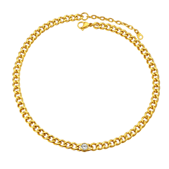 Gargantilha de aço inoxidável cubana de 8 mm com pedra de nascimento feminina