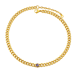 Gargantilha de aço inoxidável cubana de 8 mm com pedra de nascimento feminina