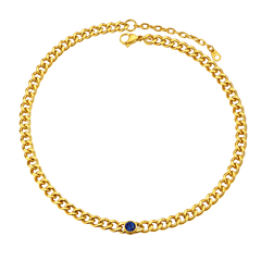 Gargantilha de aço inoxidável cubana de 8 mm com pedra de nascimento feminina