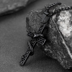 Colar Gótico Masculino com Cruz de Cobra em Aço Inoxidável