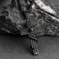 Colar Gótico Masculino com Cruz de Cobra em Aço Inoxidável