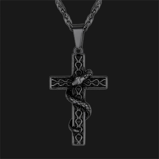Gothic Schlangenkreuz Halskette Herren aus Edelstahl