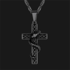 Colar Gótico Masculino com Cruz de Cobra em Aço Inoxidável