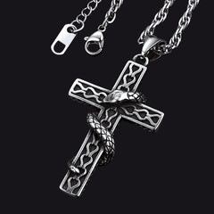 Colar Gótico Masculino com Cruz de Cobra em Aço Inoxidável