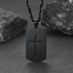 Colar masculino Christian Joshua com 19 pingentes de cruz e placa de identificação