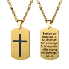 Colar masculino Christian Joshua com 19 pingentes de cruz e placa de identificação