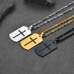 Colar masculino Christian Joshua com 19 pingentes de cruz e placa de identificação
