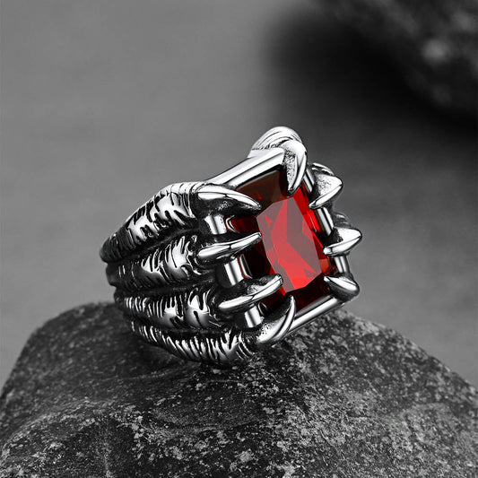Kristall Drachenklaue Edelstahl Edelstein Ring Herren