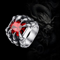 Anel masculino com pedra preciosa de aço inoxidável e garra de dragão de cristal