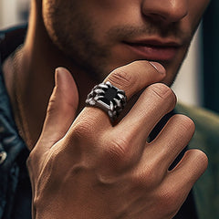 Anel masculino com pedra preciosa de aço inoxidável e garra de dragão de cristal