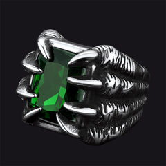 Anel masculino com pedra preciosa de aço inoxidável e garra de dragão de cristal