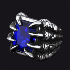 Anel masculino com pedra preciosa de aço inoxidável e garra de dragão de cristal