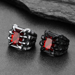Anel masculino com pedra preciosa de aço inoxidável e garra de dragão de cristal