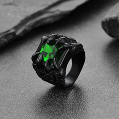 Anel masculino com pedra preciosa de aço inoxidável e garra de dragão de cristal