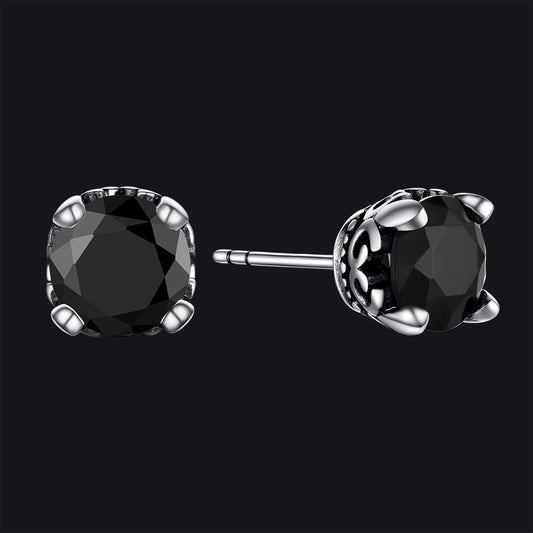Brincos de pino pretos de prata esterlina com zircônia cúbica para homens